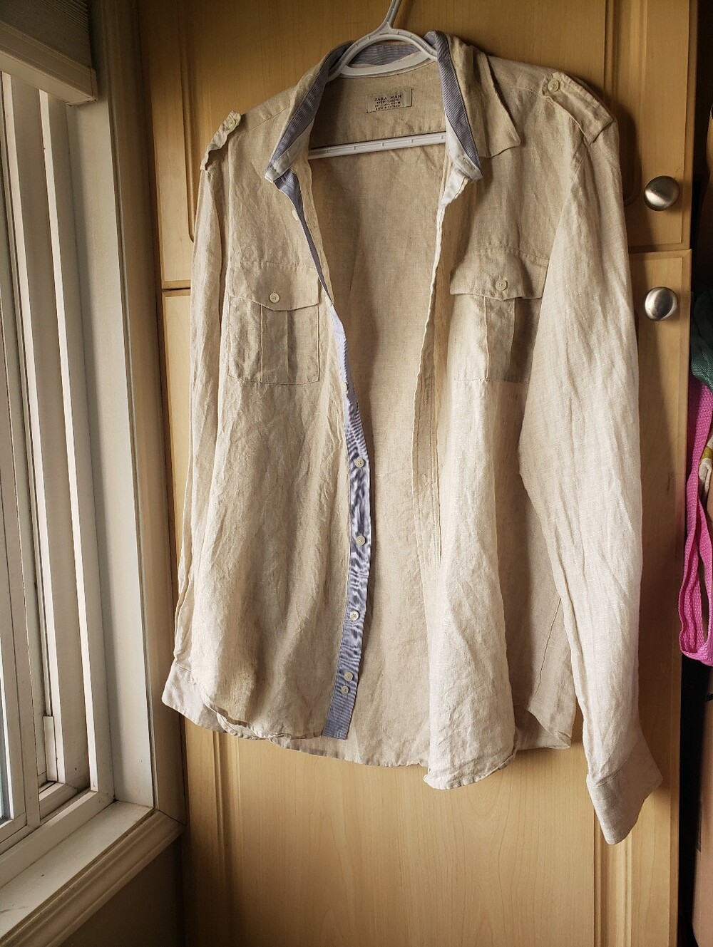 Zara Man's Linen Cream Linen Button-Down Shirt